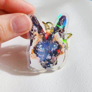 Brown Spotted Siamese Cat Keychain, Holo Kawaii Keychain, Cat Theme Aesthetic